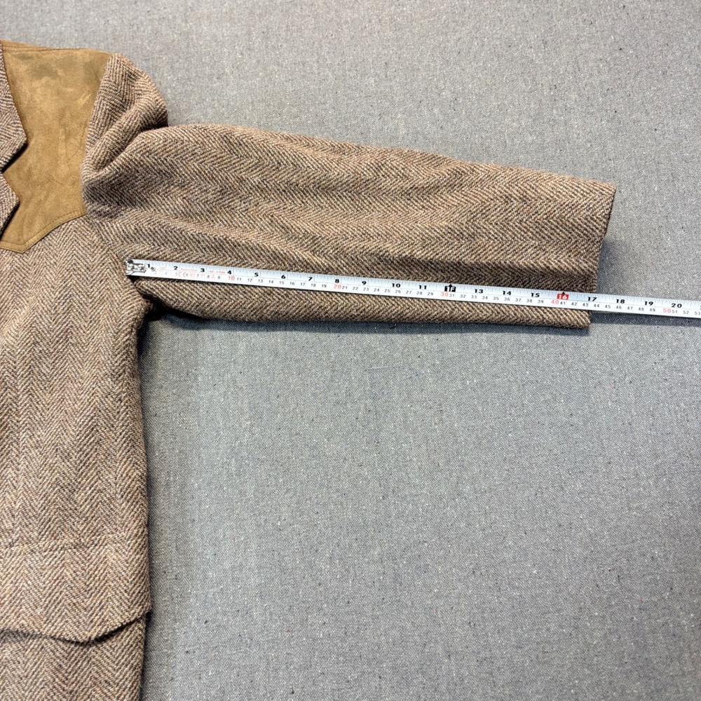 VTG 70s Pendleton Wool Western Blazer Suede Brown Herringbone Tweed SZ 44 - Picture 8 of 9